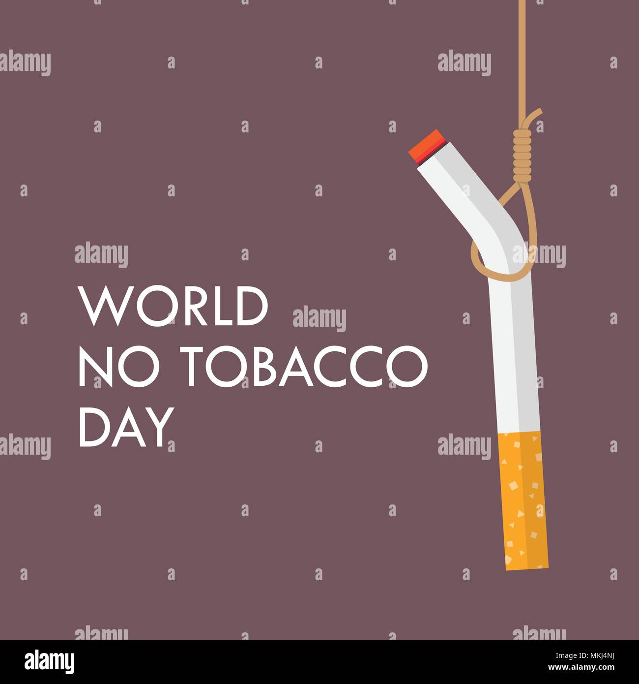 Cigarette hanging with rope. World No Tobacco Day Stock Vector