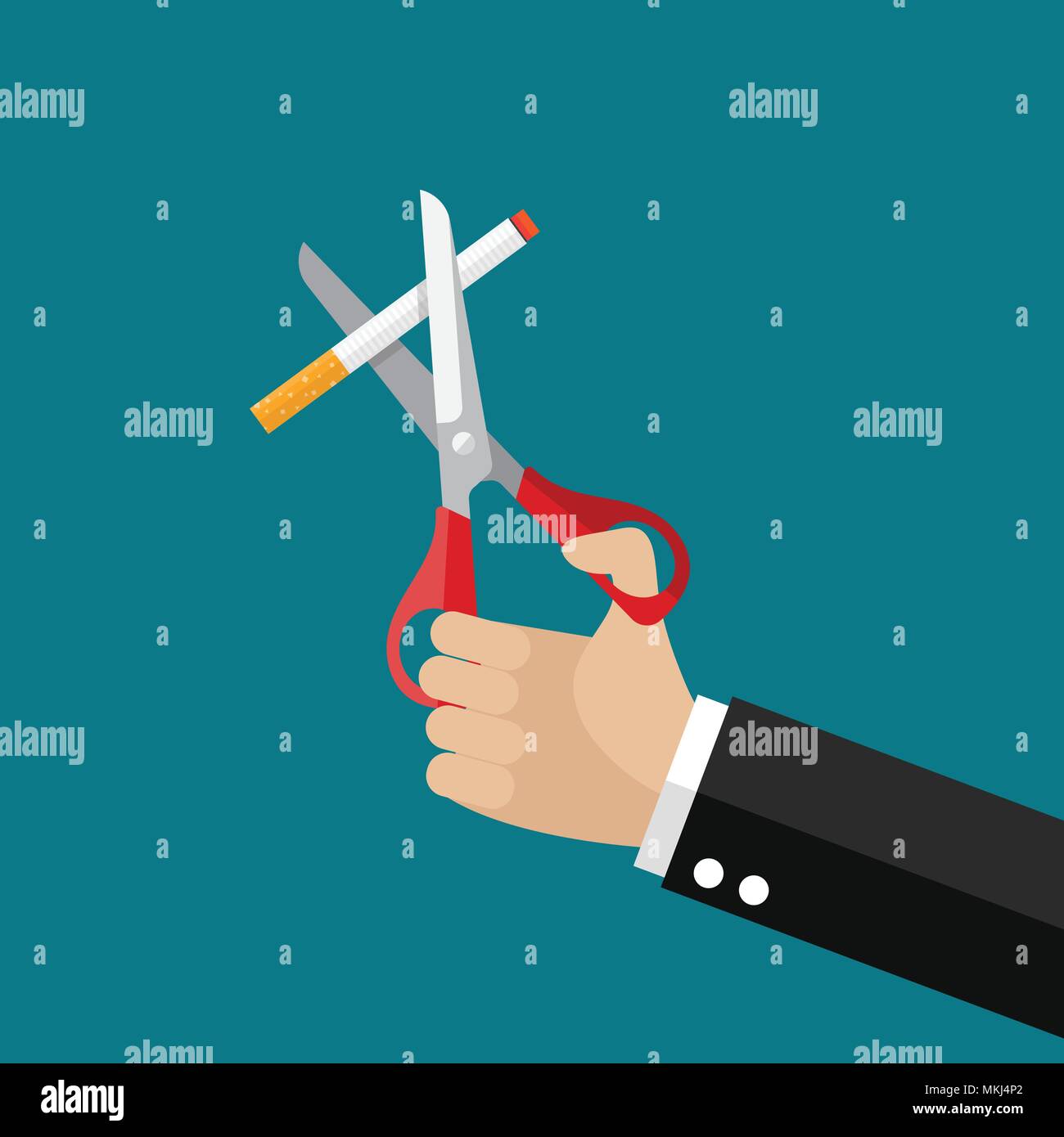 Hands holding scissors cut a cigarettes. Flat style vector Illustration Stock Vector