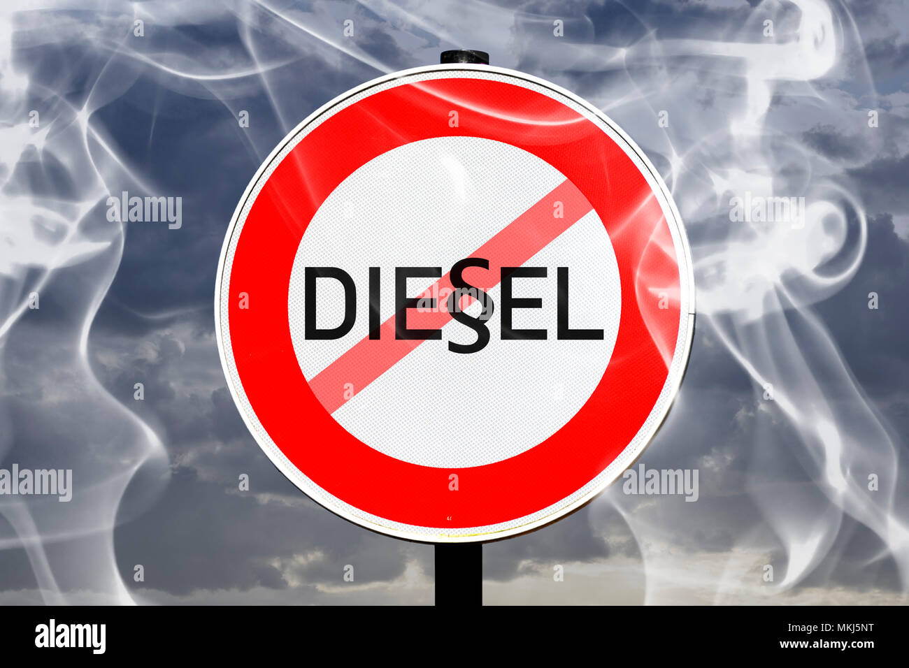 Sign lettering with strikethrough diesel, diesel driving ban, Schild mit durchgestrichenem Diesel-Schriftzug, Diesel-Fahrverbot Stock Photo