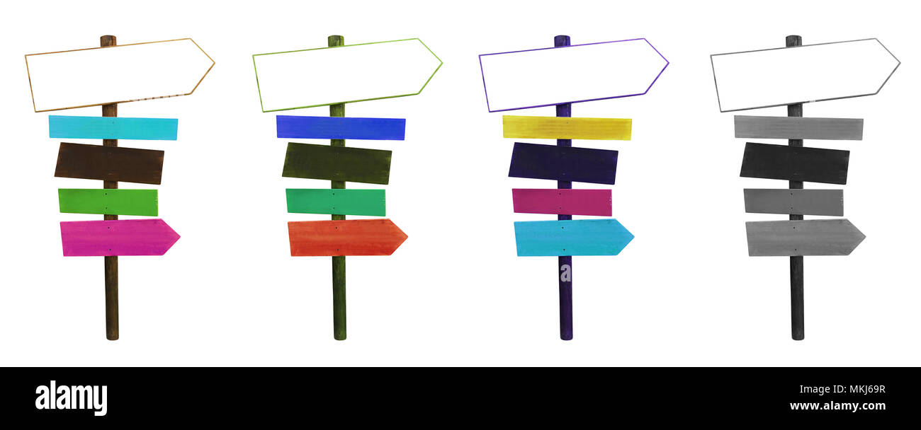 set of wood sign with directional arrows isolated on white background