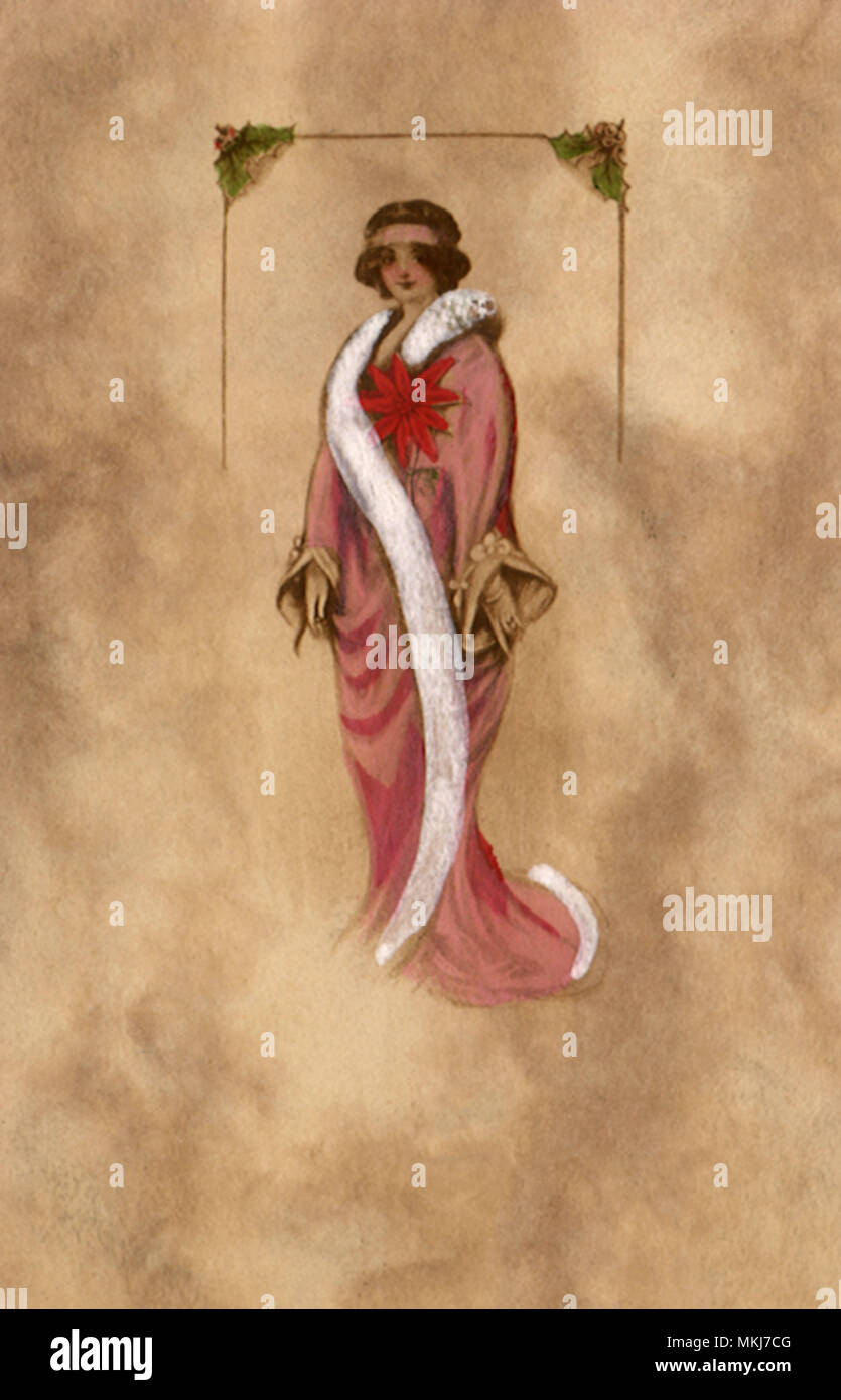 Lady with Poinsettias Stock Photo