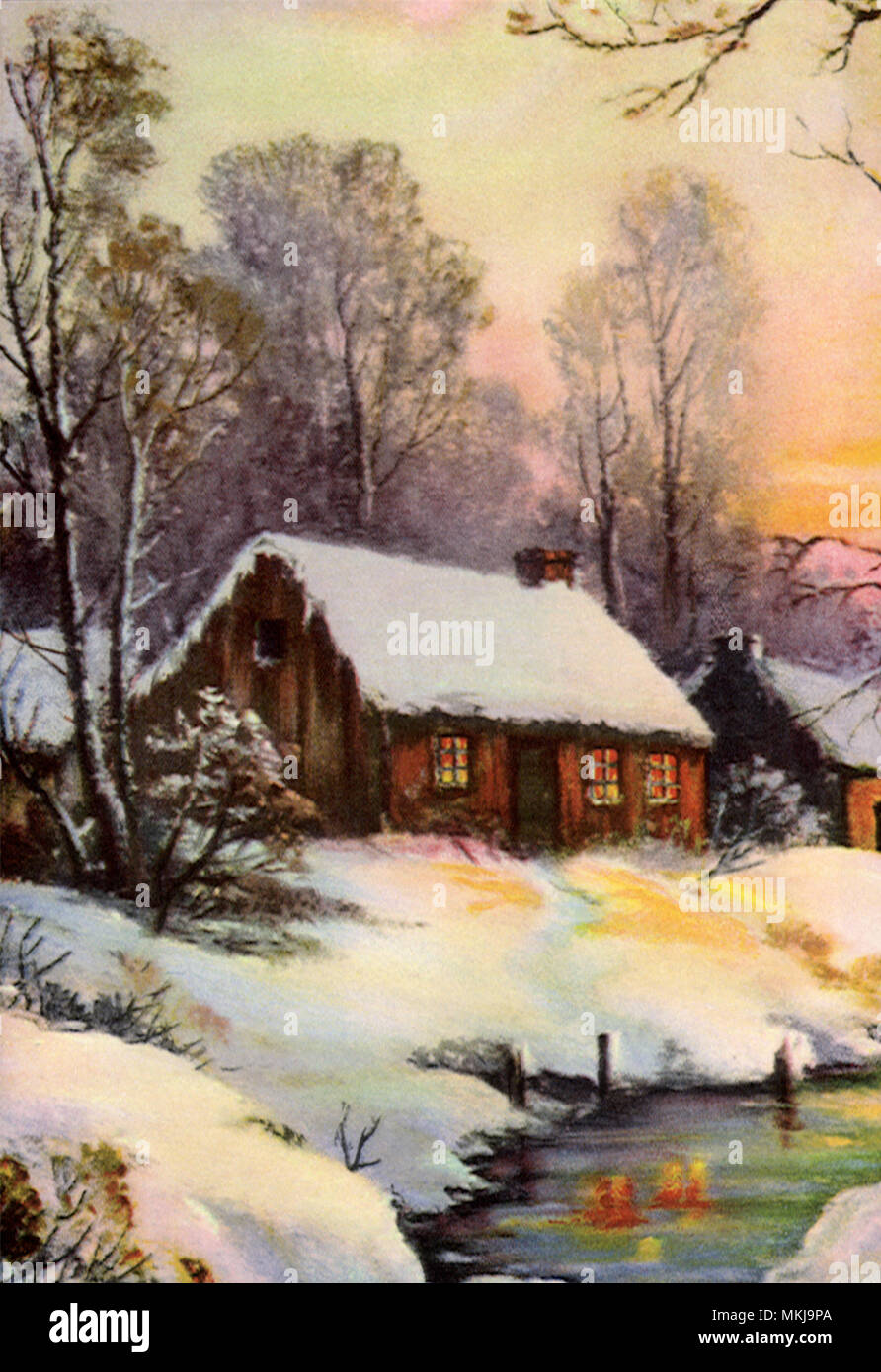 Log Cabin in Snow Stock Photo - Alamy
