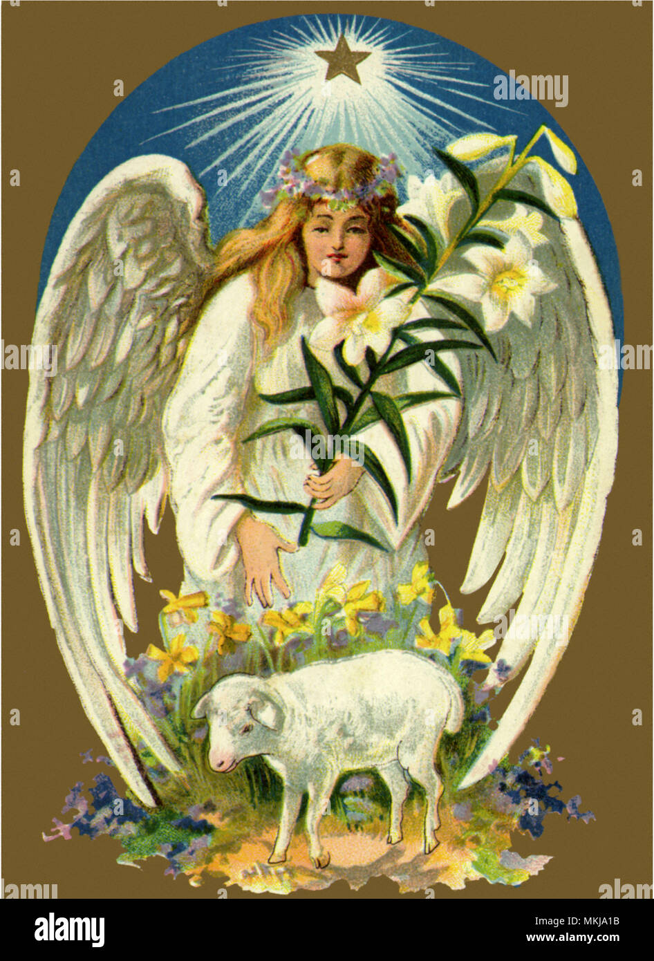 Angel, Lilies and Lamb Stock Photo