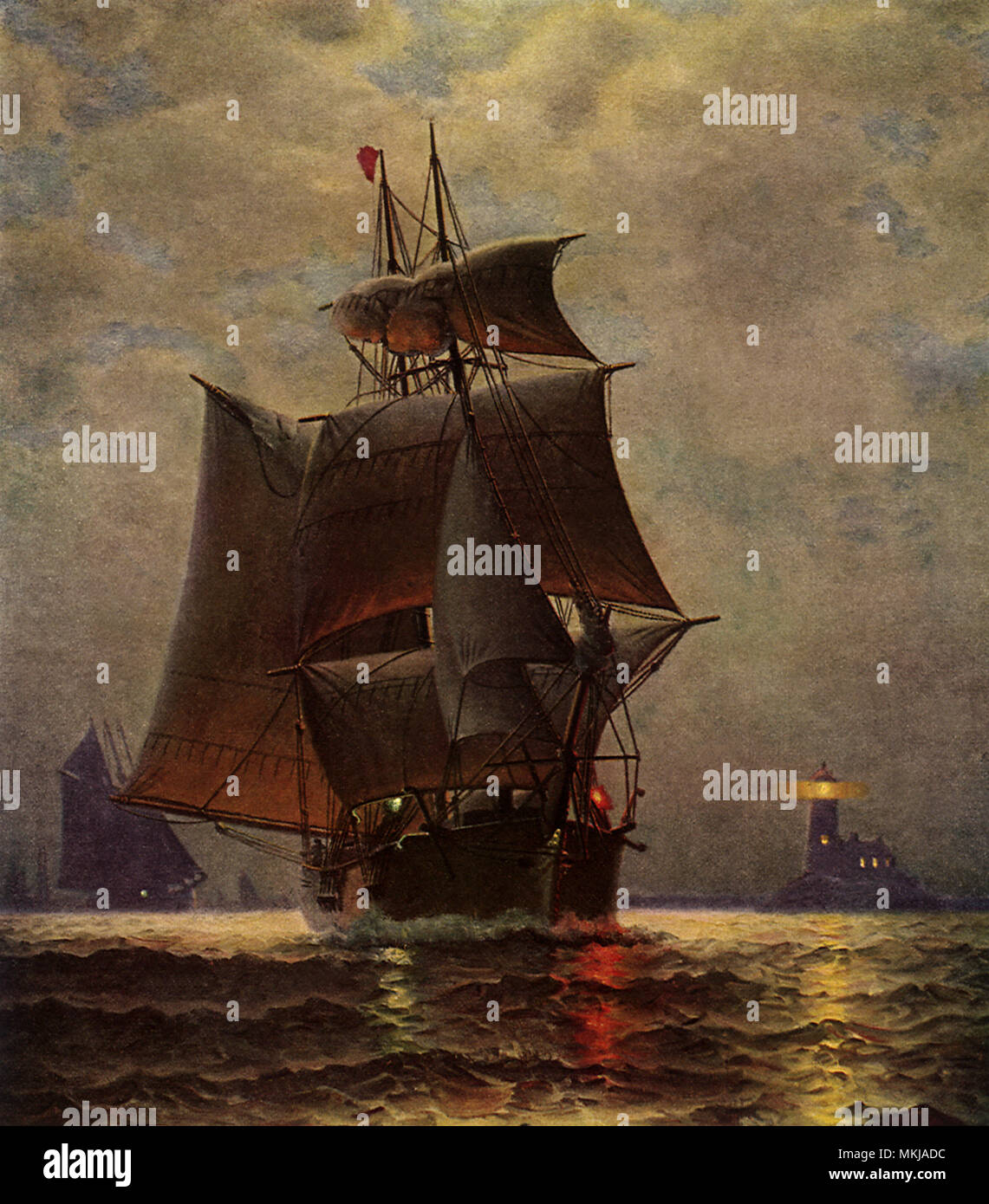 Sailing Ship at Night Stock Photo
