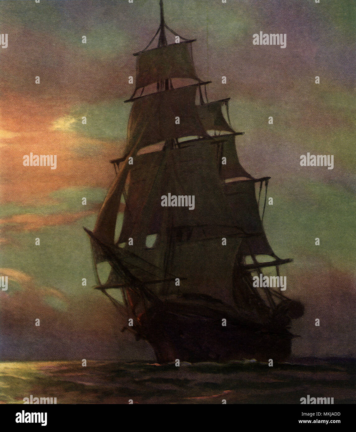 Sailing Ship at Night Stock Photo