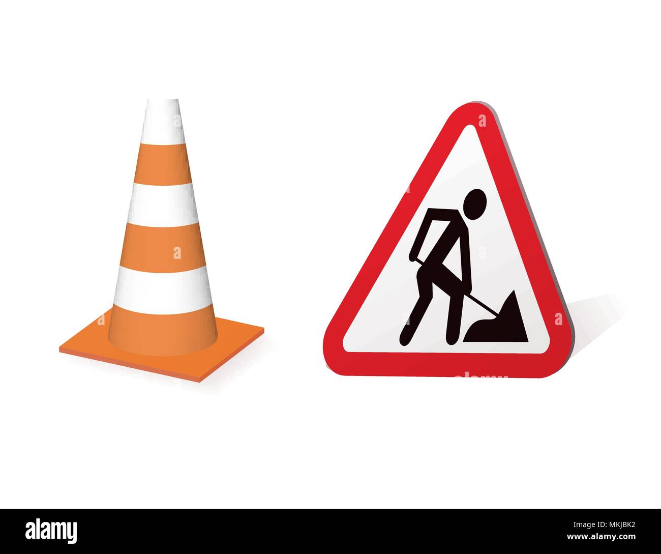 Sign road works and cone Stock Vector