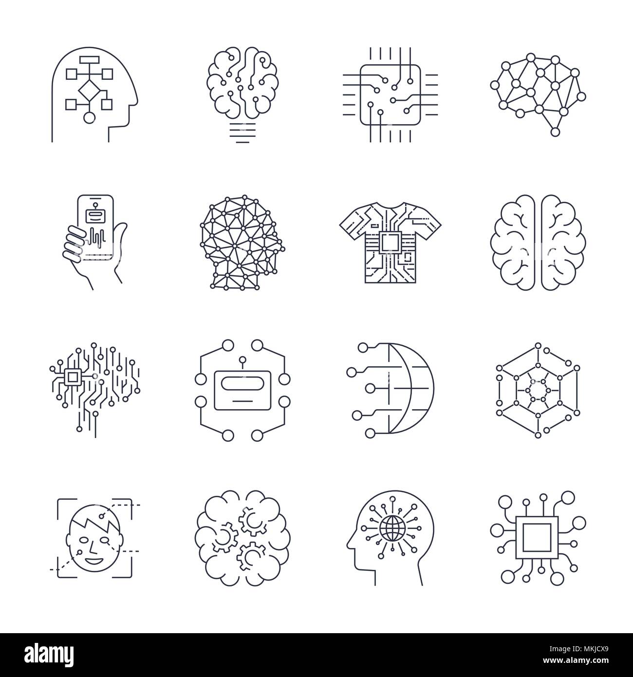 Artificial Intelligence, AI icon set. Stock Vector