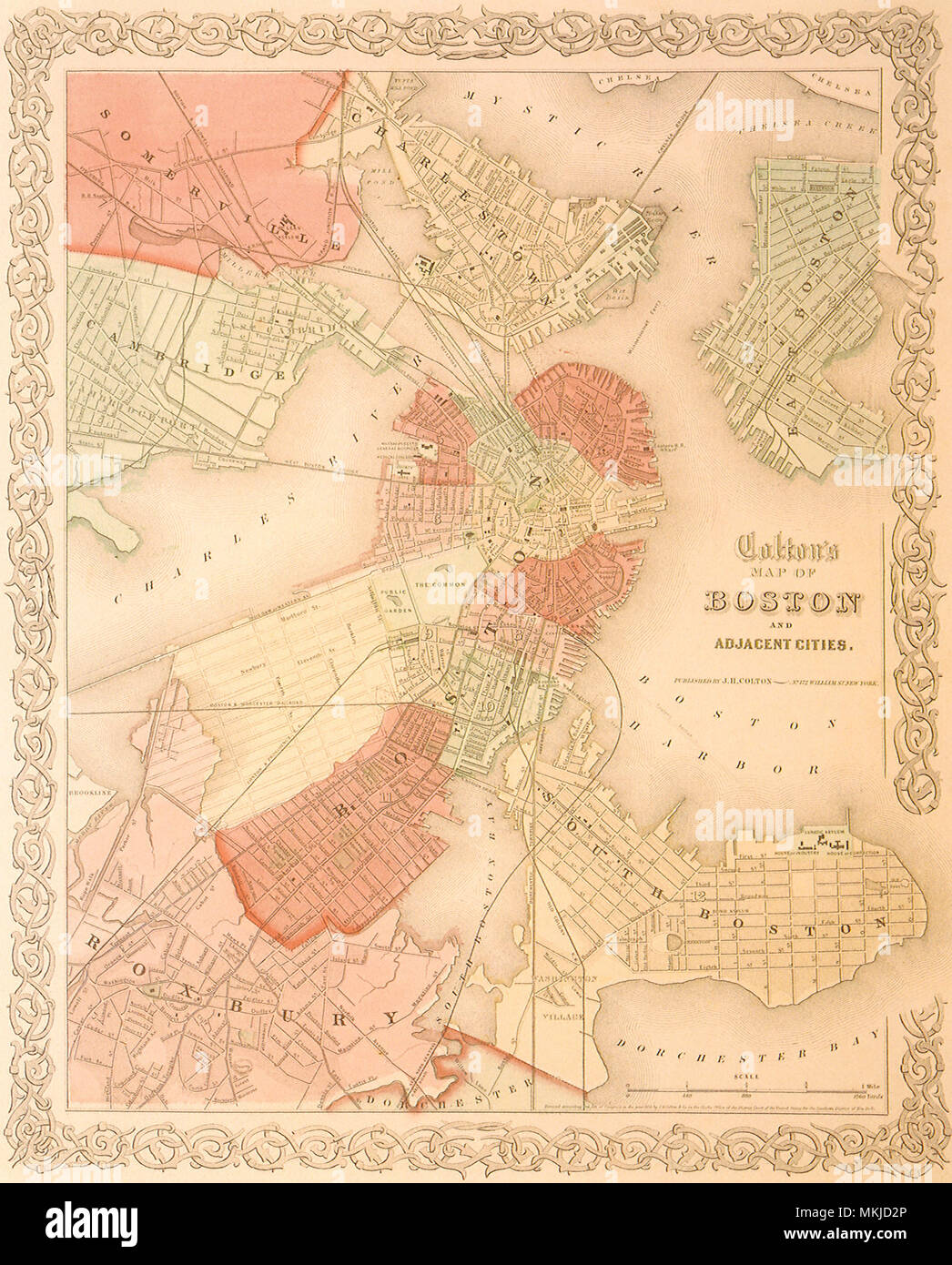 Map of Noted Buildings. Boston. 1865 Stock Photo