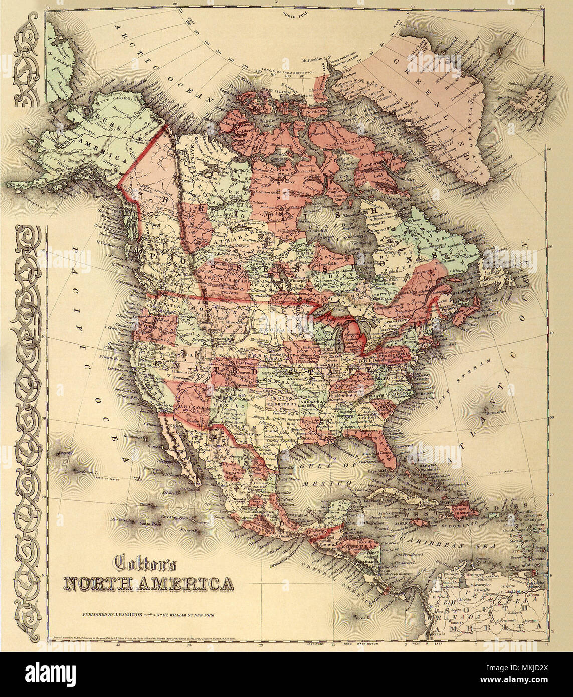 Old america maps hi res stock photography - North America 1865 MKJD2X