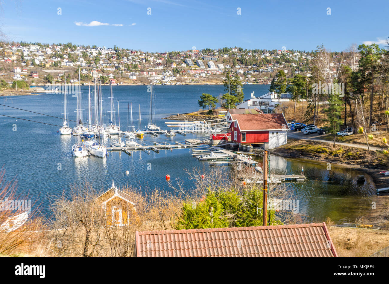 Charming coastline of Malmoya island, Oslo, Norway. Stock Photo