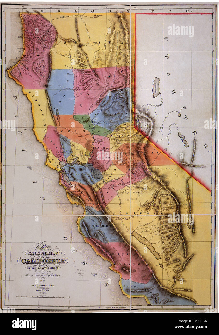 Map of California Gold 1851 Stock Photo