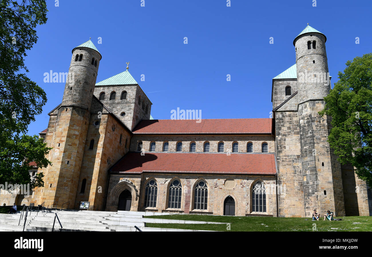 07 May 2018, Germany, Hildesheim: The St. Michael's Church, which was ...