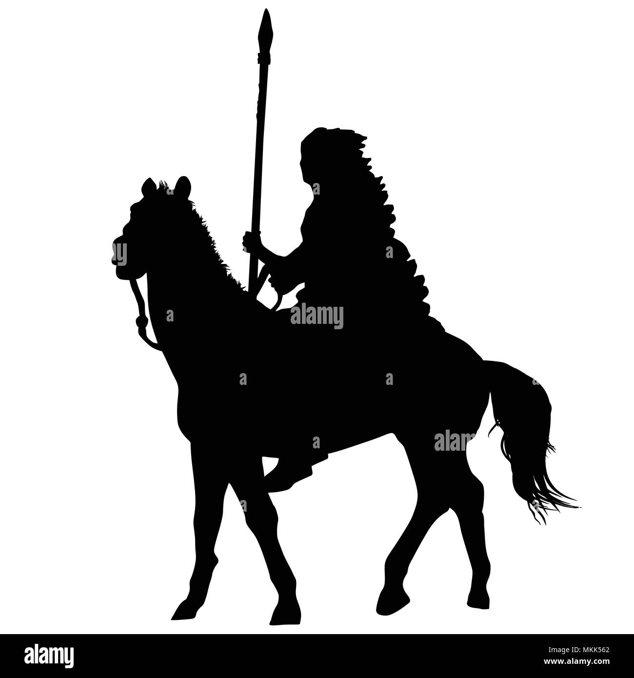 Native american indian silhouette riding a horse on white background, vector illustration Stock Vector