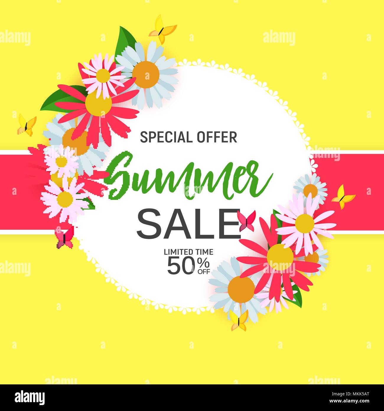 Abstract Flower Summer Sale Background with Frame. Vector Illustration ...