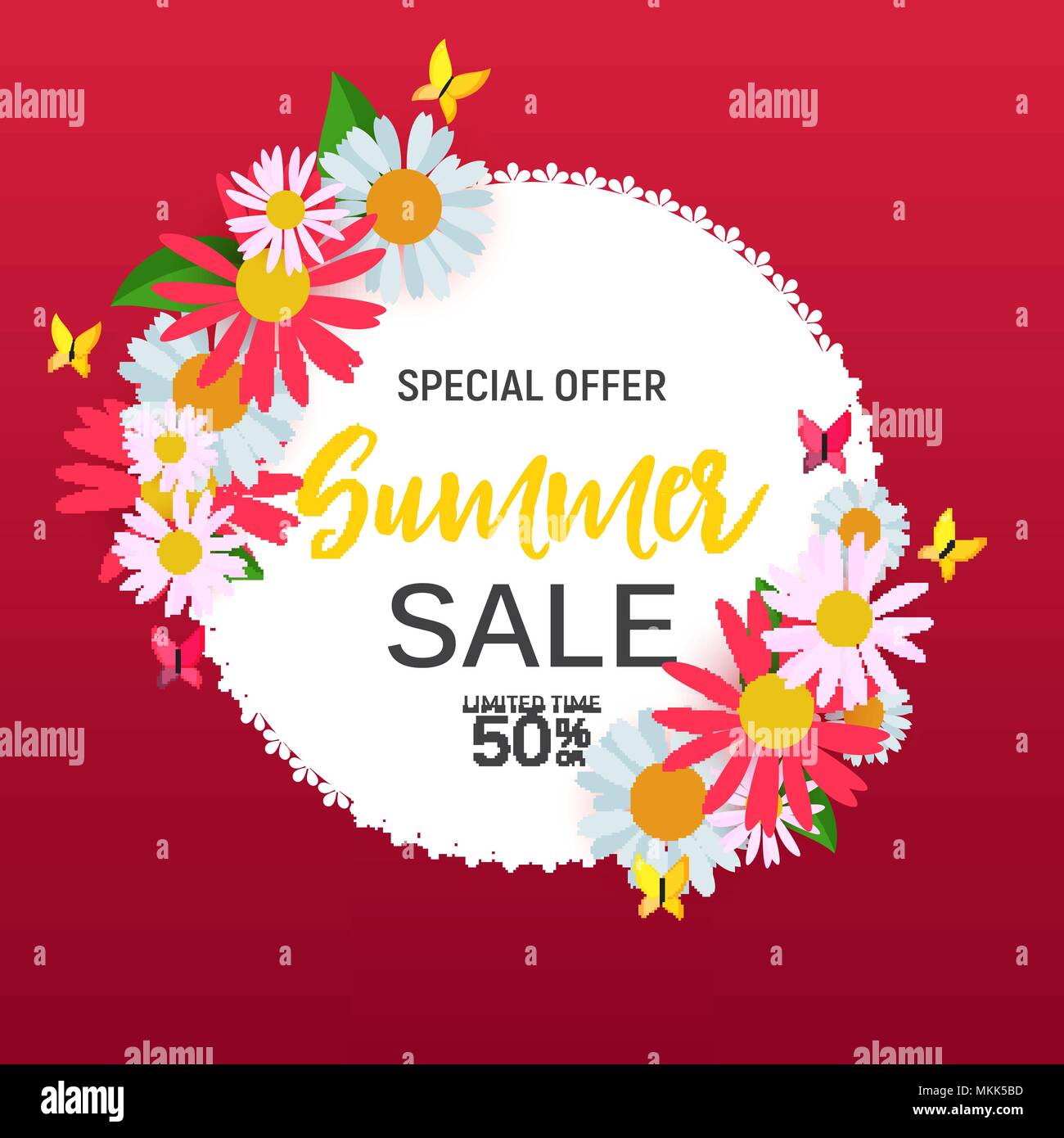 Abstract Flower Summer Sale Background with Frame. Vector Illustration ...