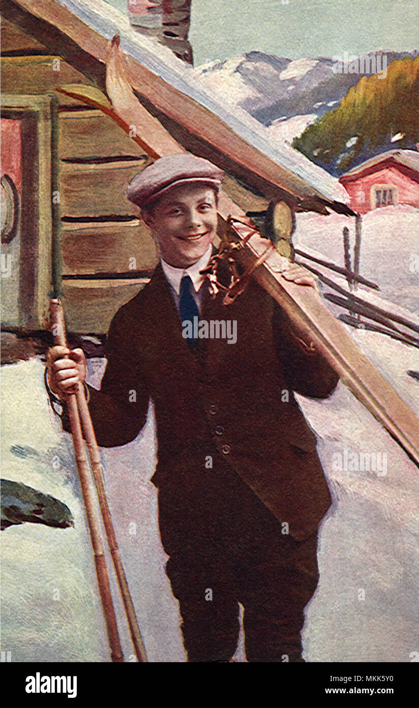 Man with Skis Stock Photo