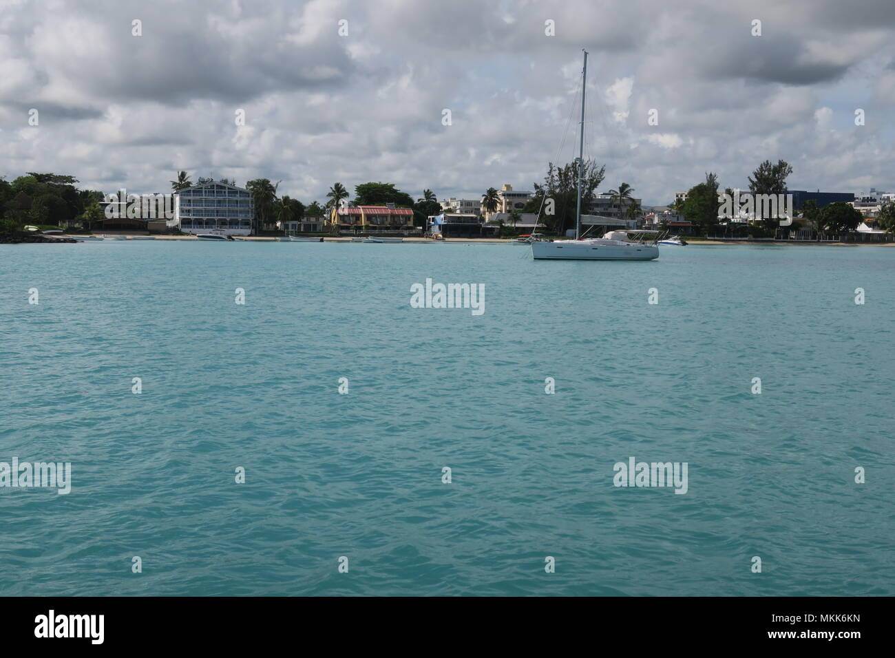 Boat in Indian ocean, near Mauritius island Stock Photo - Alamy
