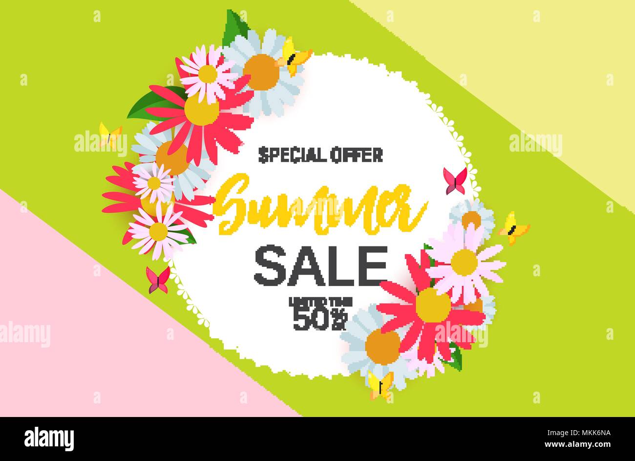 Abstract Flower Summer Sale Background with Frame. Vector Illustration ...