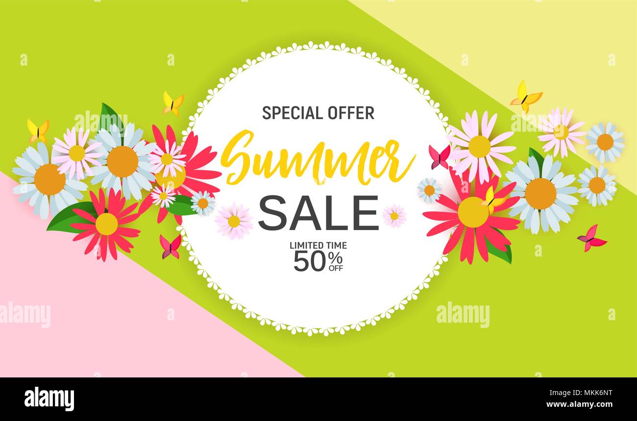 Abstract Flower Summer Sale Background with Frame. Vector Illustration ...