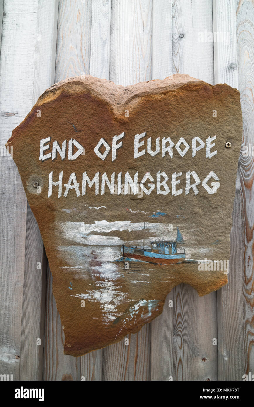 End of Europe Hamningberg sign Stock Photo