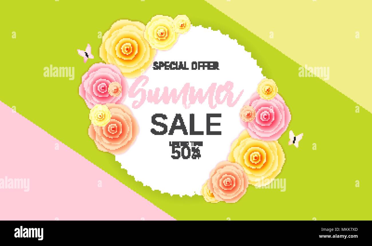 Abstract Flower Summer Sale Background with Frame. Vector Illustration ...