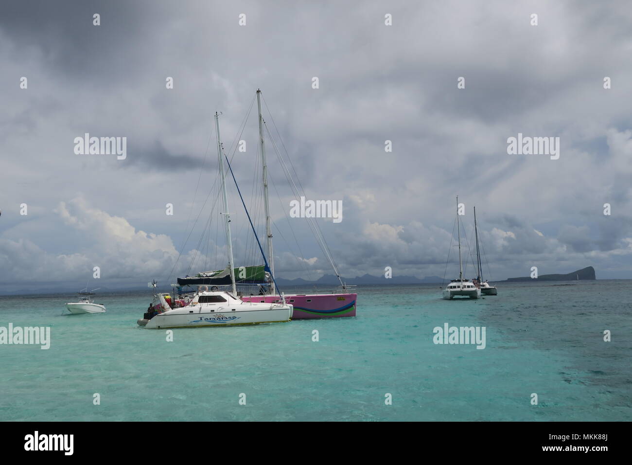 Boat in Indian ocean, near Mauritius island Stock Photo - Alamy