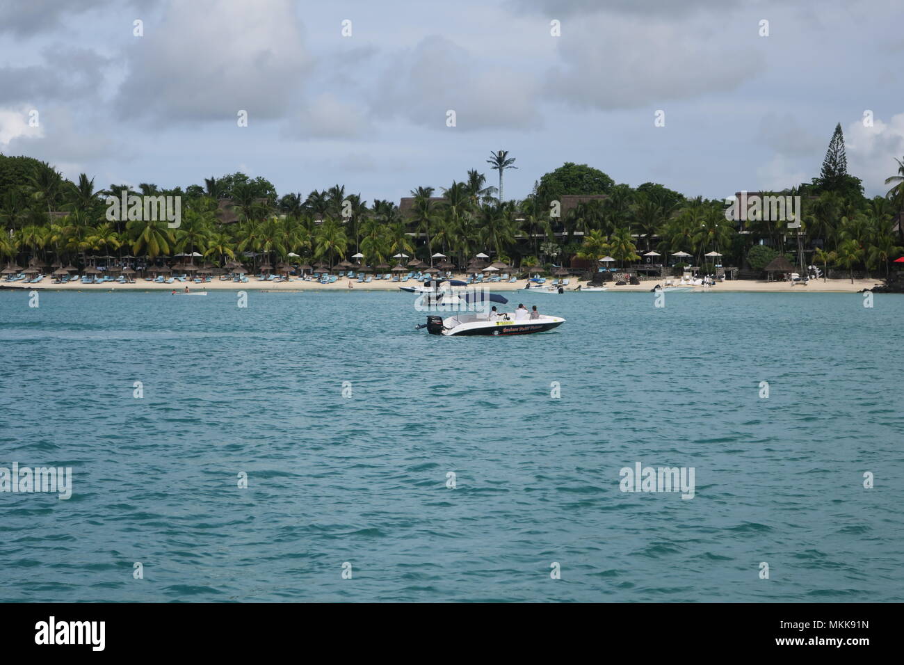Boat in Indian ocean, near Mauritius island Stock Photo - Alamy
