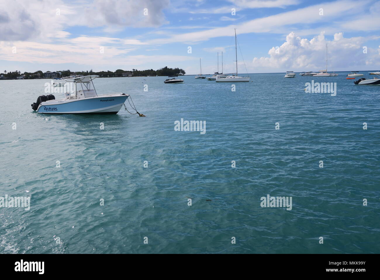 Boat in Indian ocean, near Mauritius island Stock Photo - Alamy