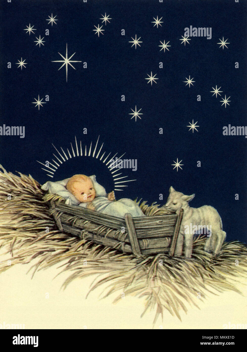 Baby Jesus in Manger Stock Photo