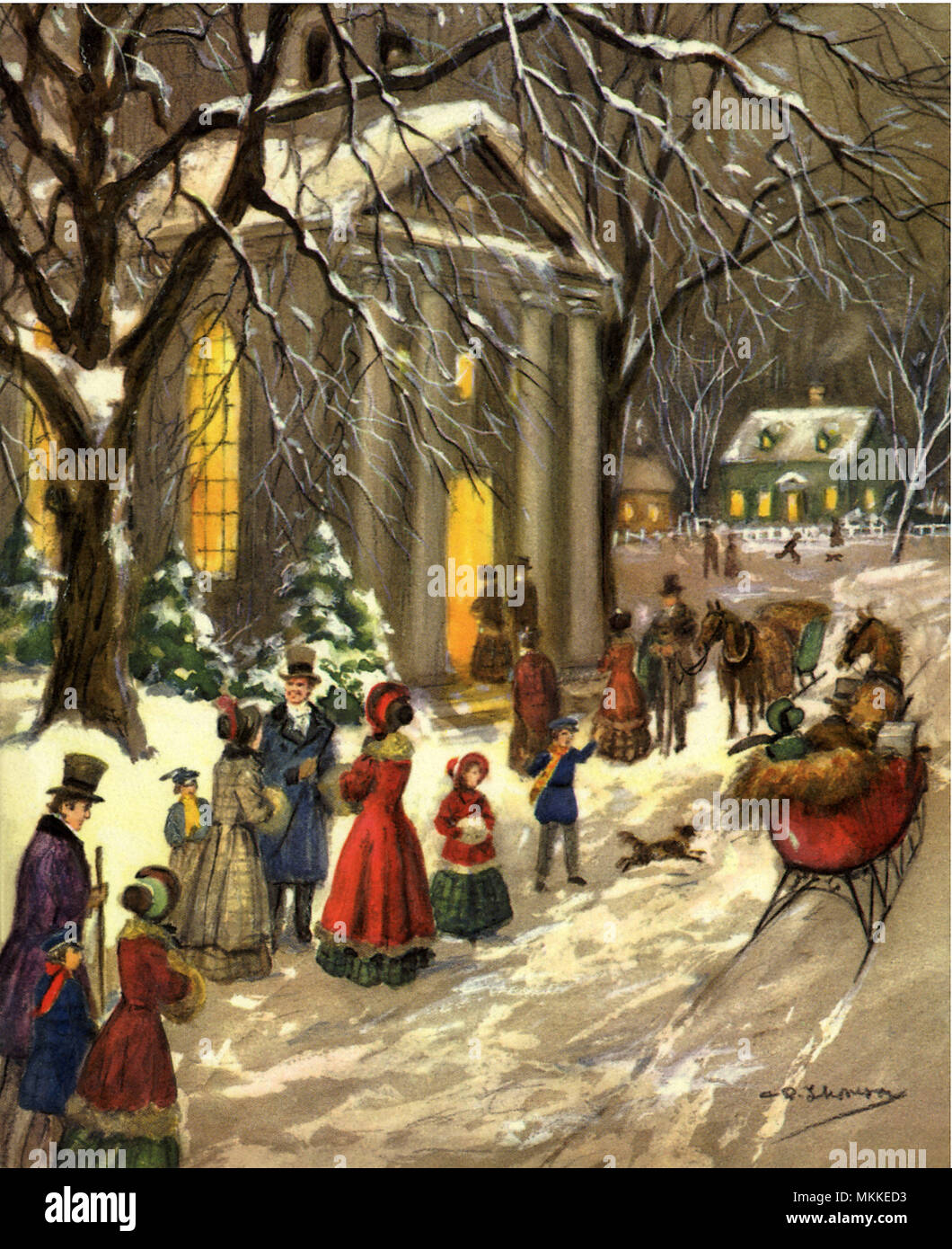 Townsfolk in Winter Stock Photo