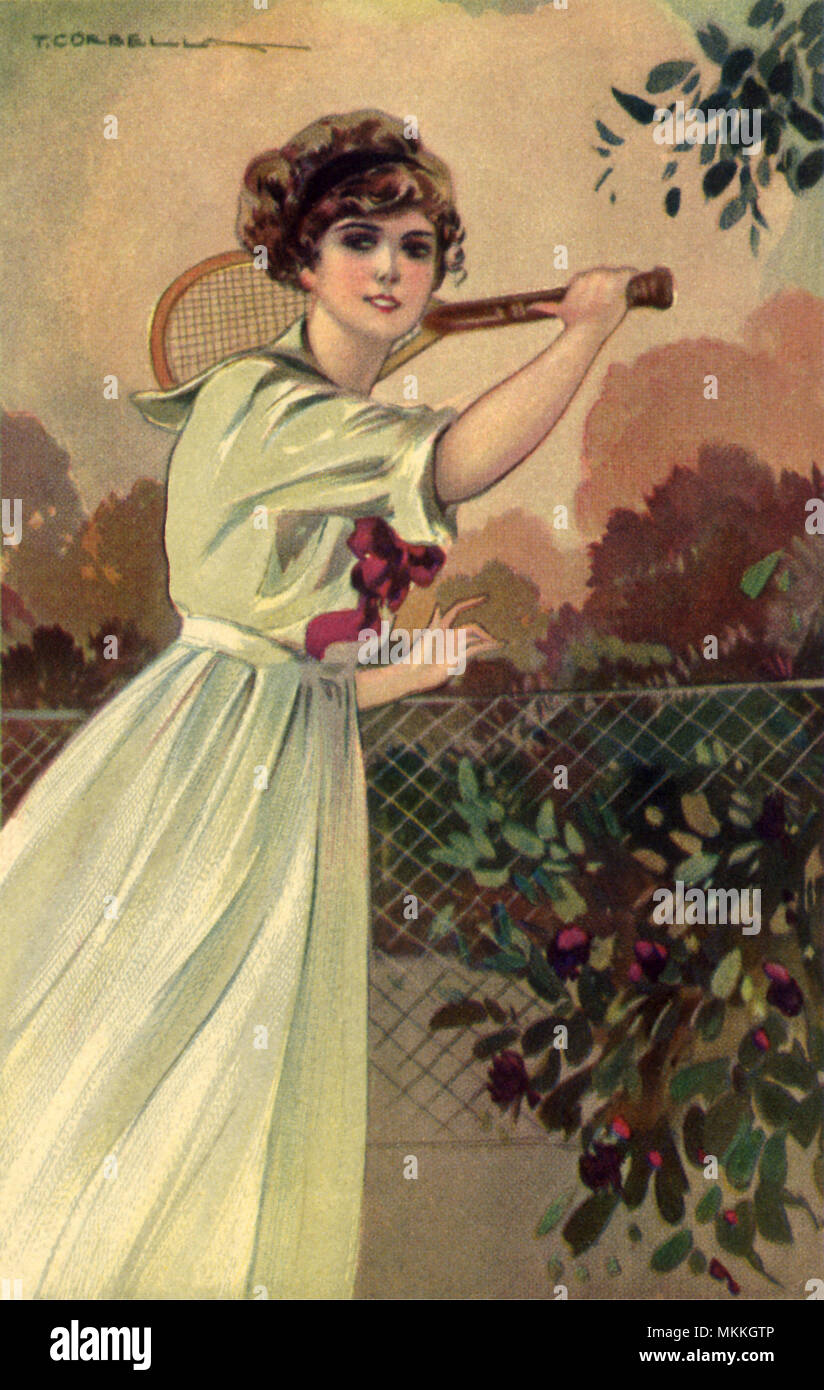 Tennis vintage illustration white woman hi-res stock photography and ...