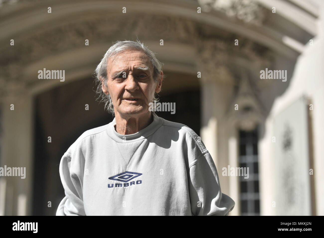 Paddy Hill, one of the Birmingham 6, outside the Supreme Court in central London where he is supporting Sam Hallam and Victor Nealon in their legal battle for miscarriage of justice compensation at the UK's highest court. Stock Photo