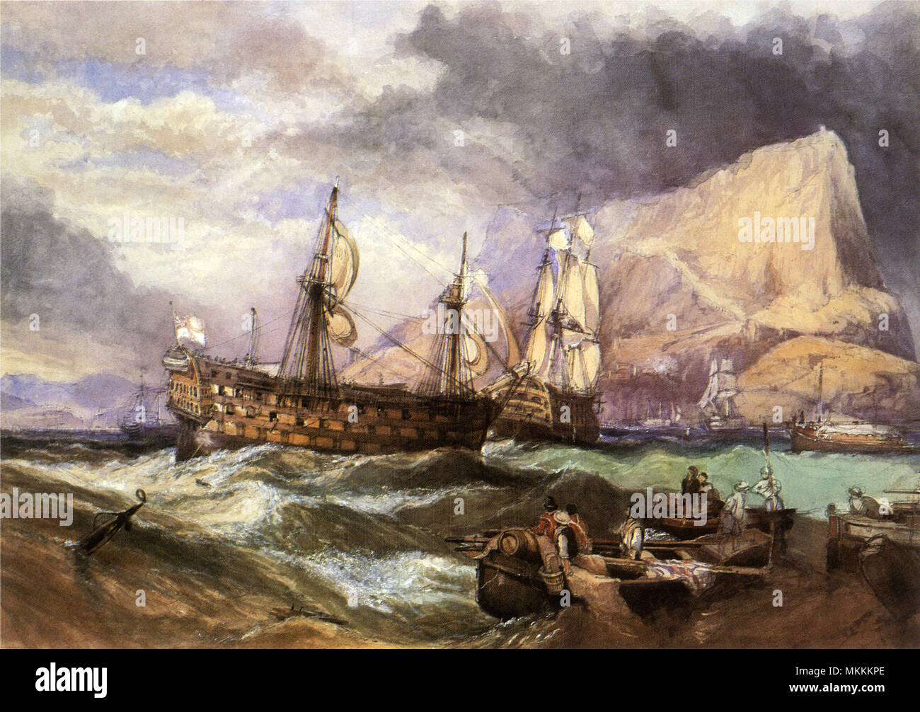 HMS Victory Towed into Gibraltar Stock Photo