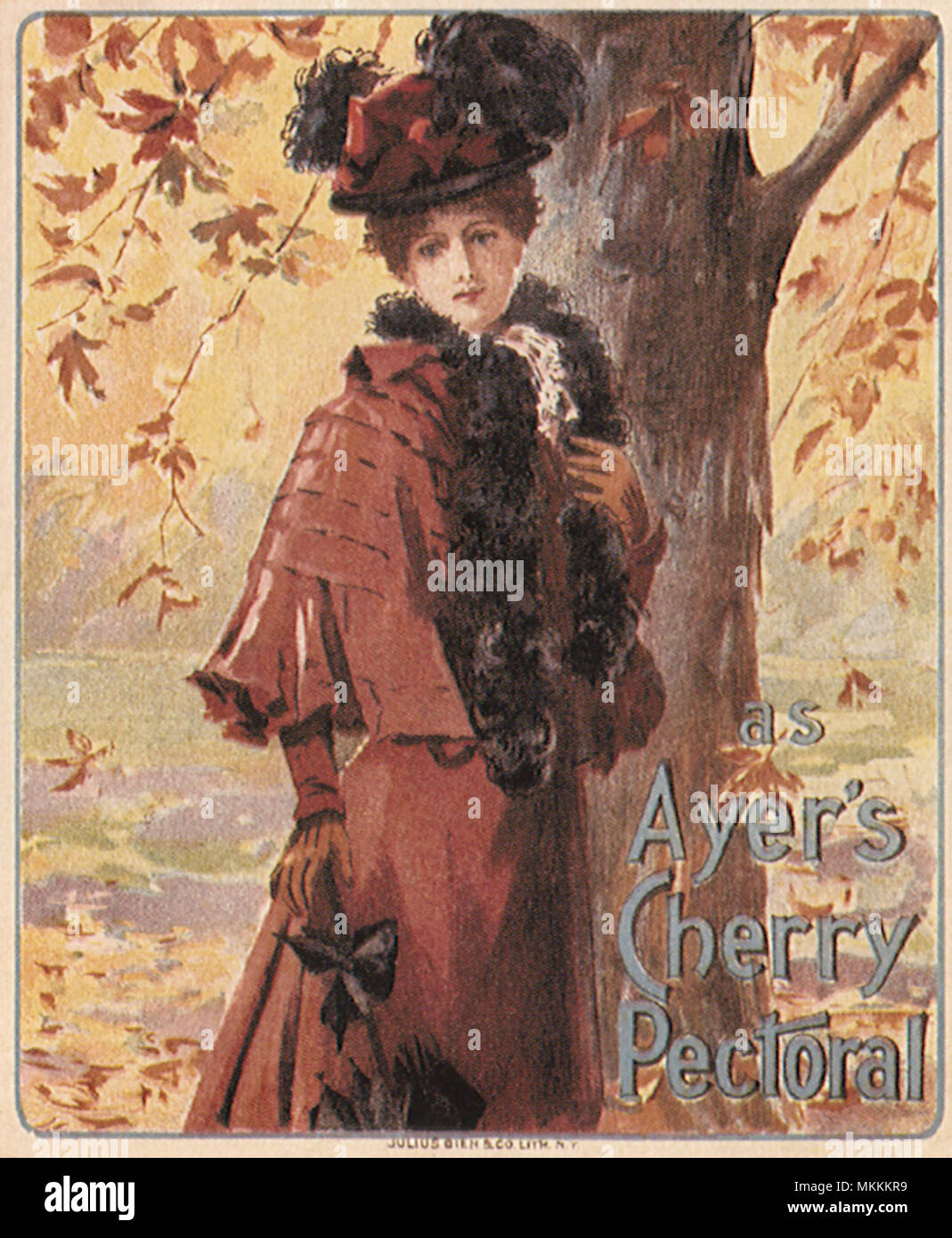 Lady by Autumn Tree Stock Photo