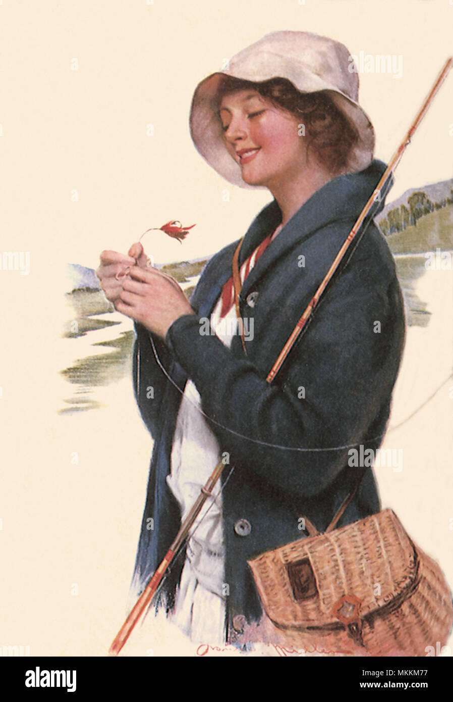 Lady with Fishing Pole Stock Photo