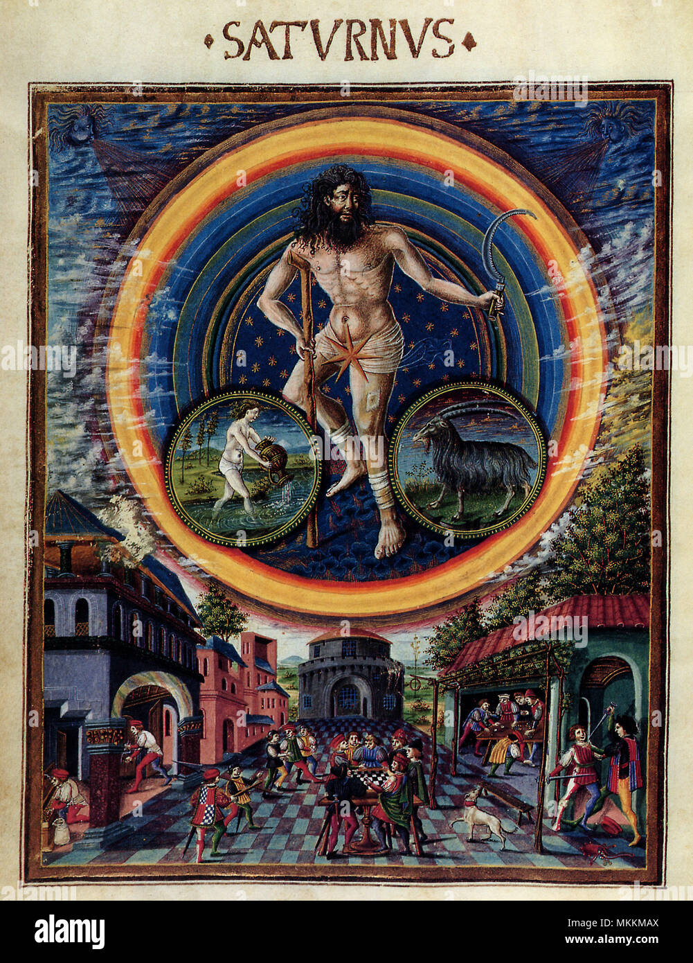 Saturn with two Zodiac Signs Stock Photo