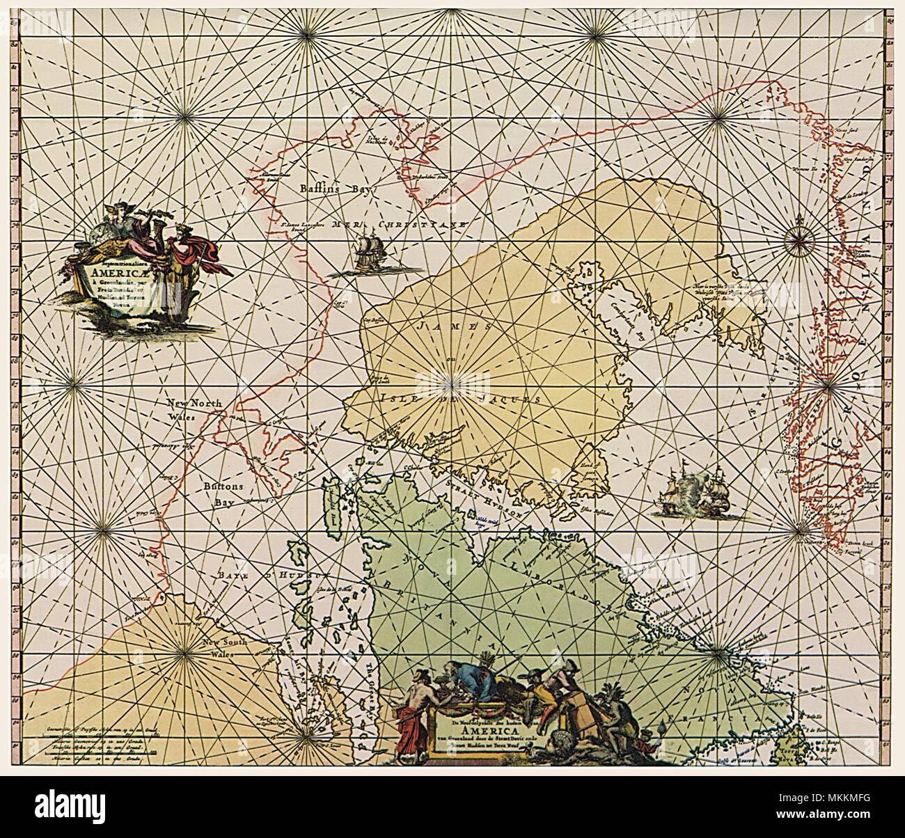 Map of Hudson Bay and Greenland 1715 Stock Photo
