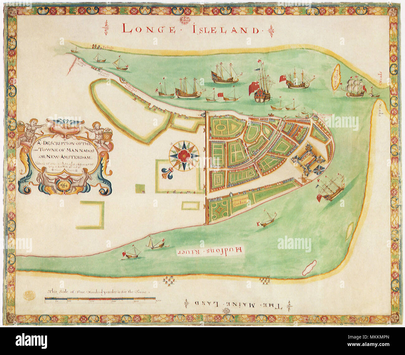 Map of New Amsterdam. 1664 Stock Photo
