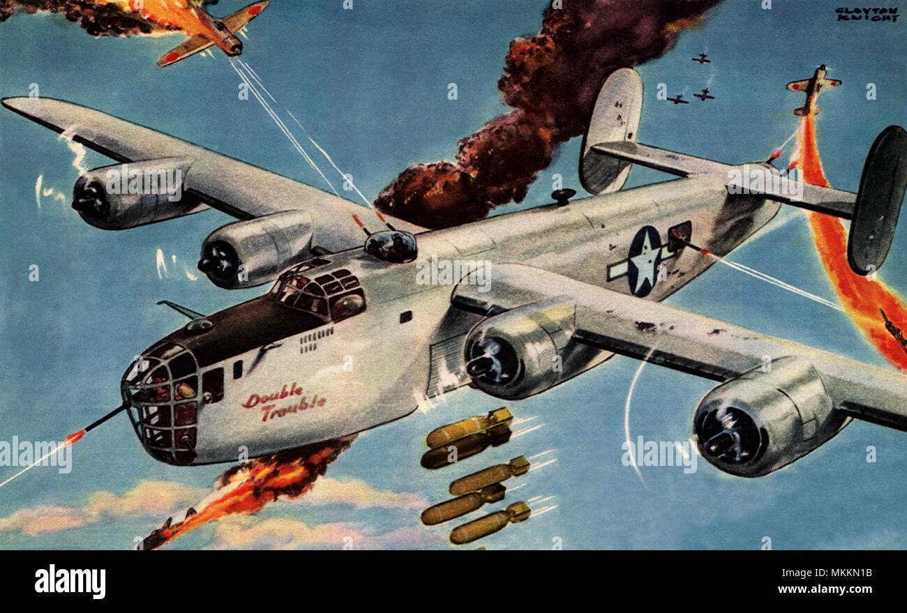 B-24 under fire while bombing Stock Photo