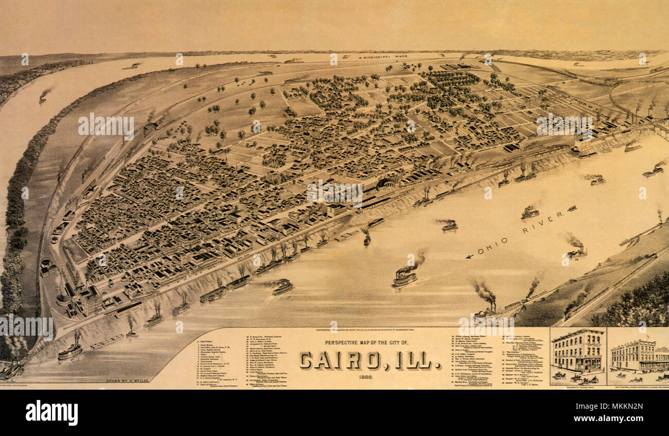 Perspective Map of Cairo. 1888 Stock Photo