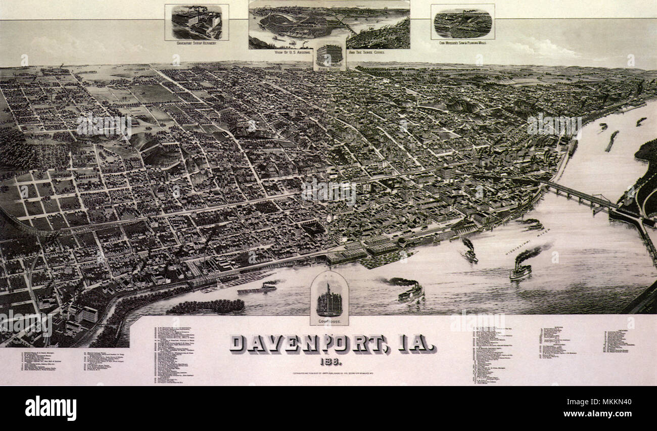 Map of Davenport. 1888 Stock Photo