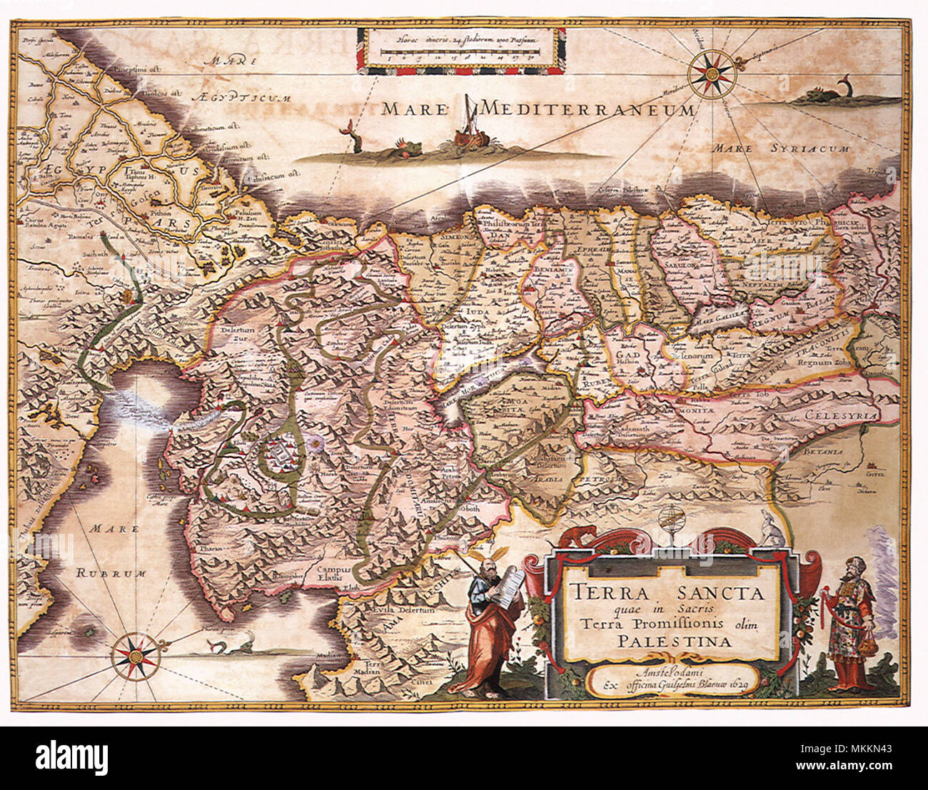 Map of the Holy Land and Routes 1662 Stock Photo