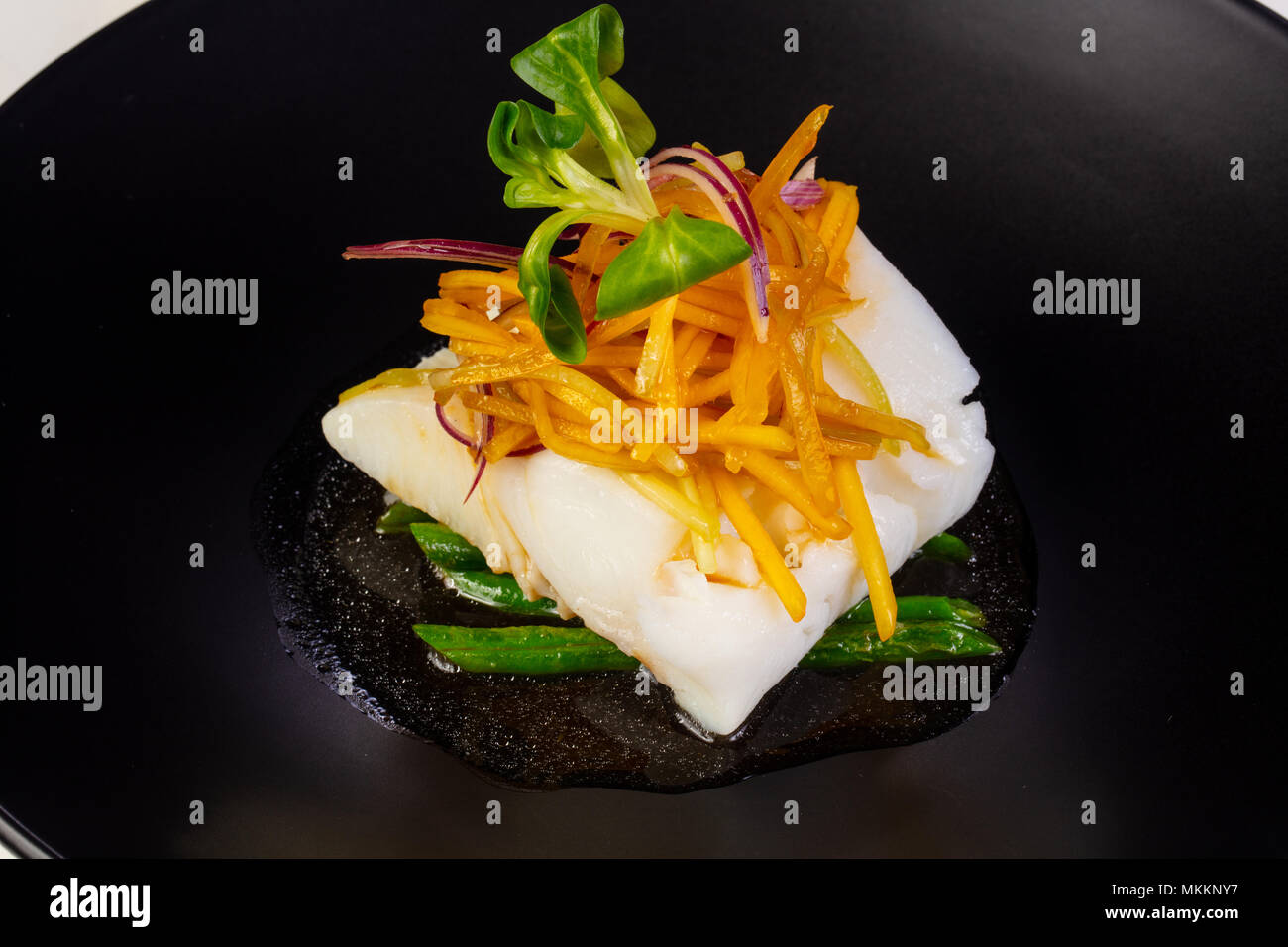 Thai style halibut with green beans Stock Photo Alamy