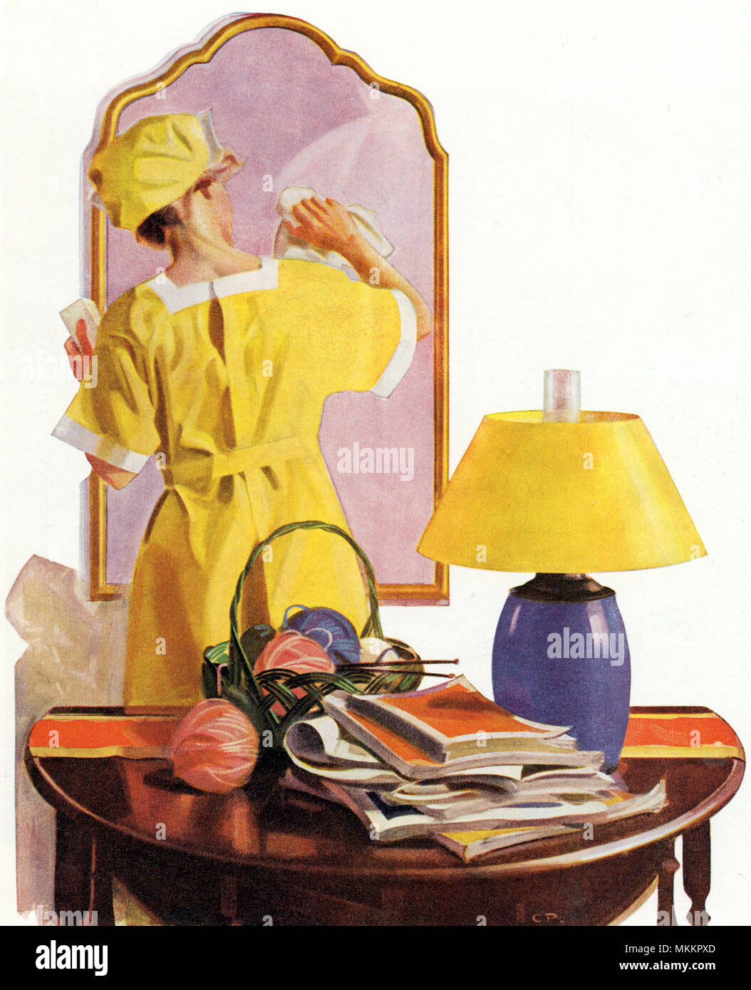 Housemaid Cleans Mirror Stock Photo