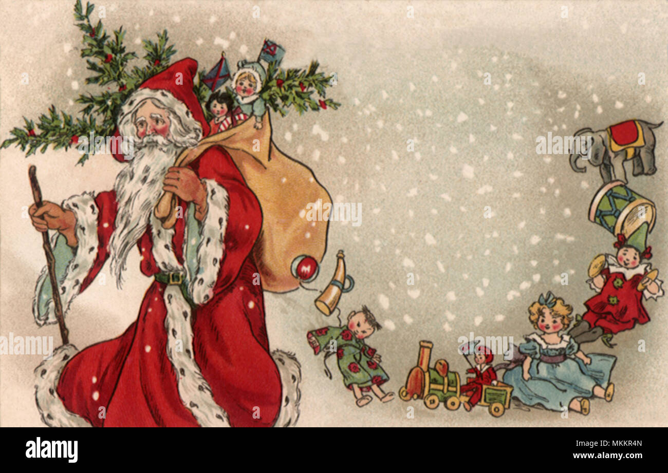 Santa and Toys in Snow Stock Photo - Alamy