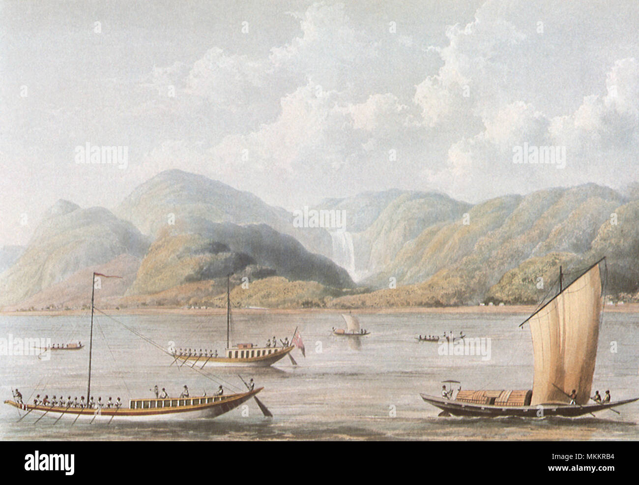 River Ganges and  Waterfall. Bihar. 1824 Stock Photo