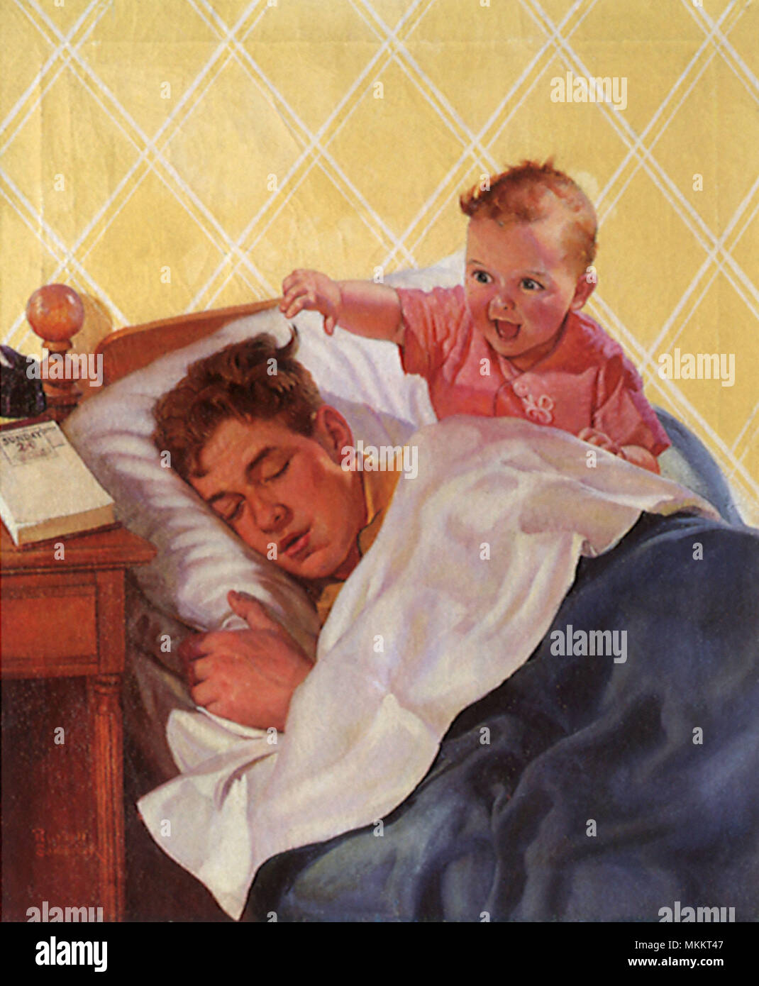 Tot Wakes Dad Rudely Stock Photo