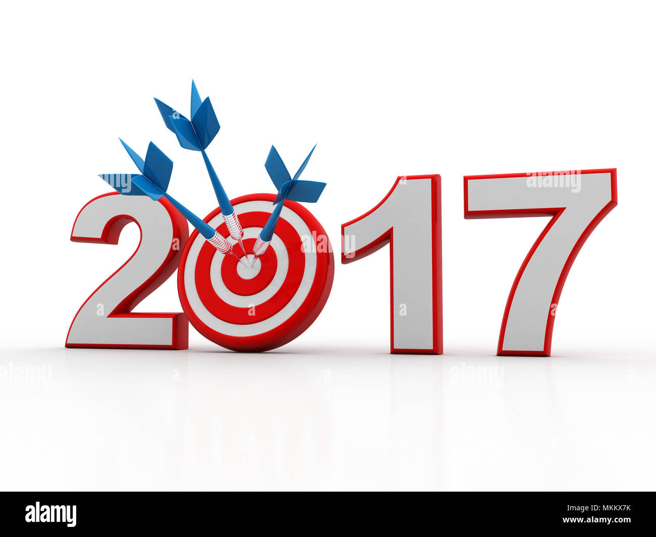 3d illustration of 2017 year sign and arrow with target Stock Photo