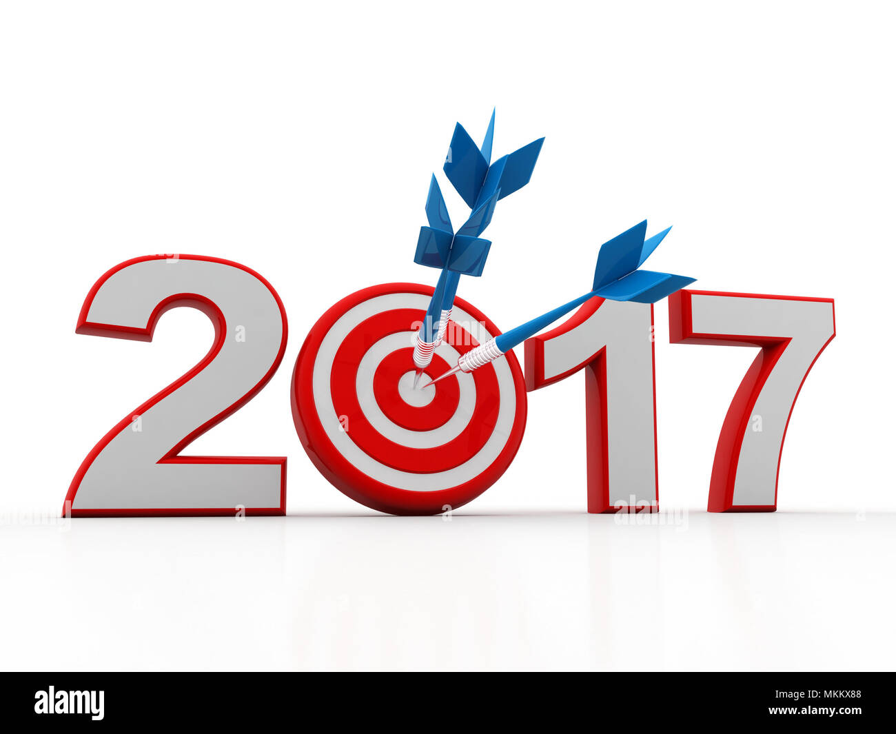 3d illustration of 2017 year sign and arrow with target Stock Photo