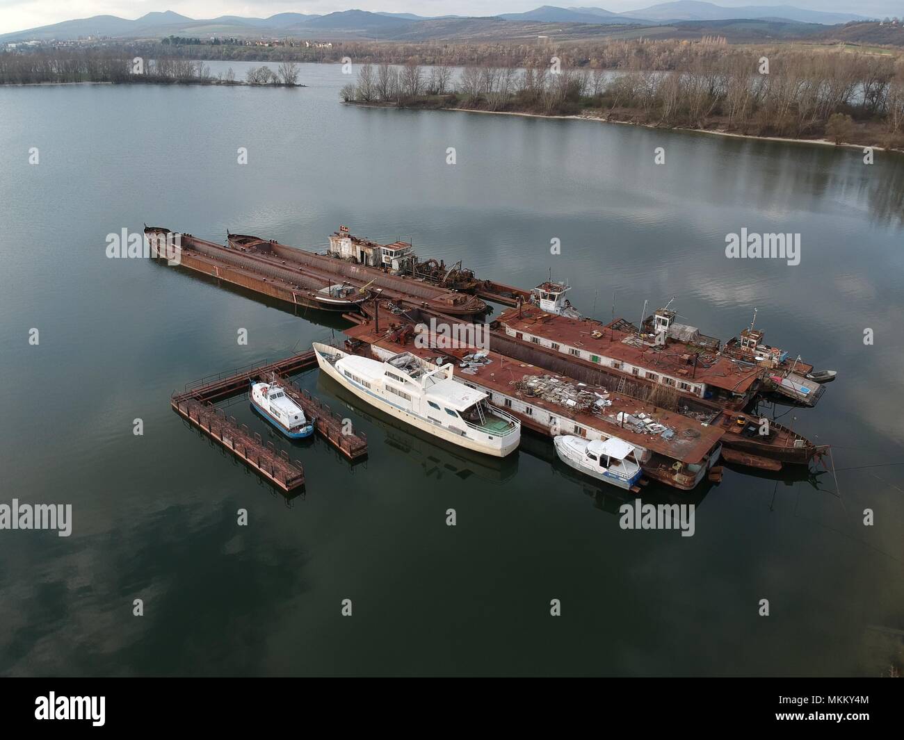 Wreckage on the Danube Stock Photo